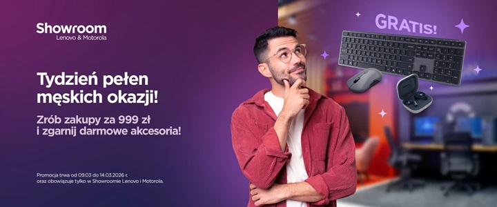 Dzień Mężczyzn 2026: Prezenty Lenovo i Motorola w Showroomie – Zestaw klawiatury i myszy oraz słuchawki Moto Buds